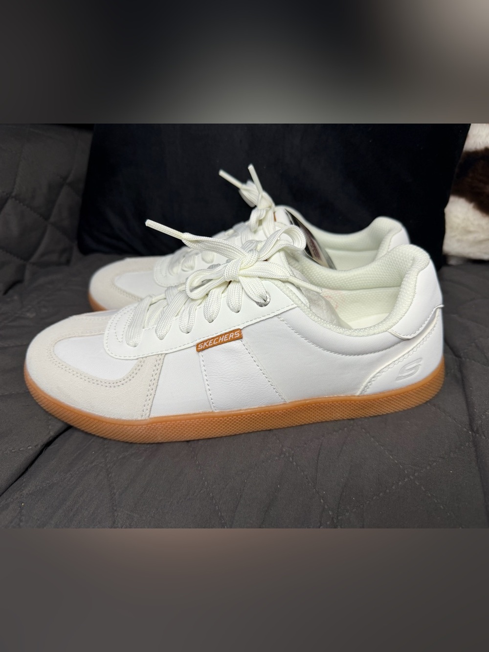 Men’s Skechers White Sneakers with Gum-Accent Sole